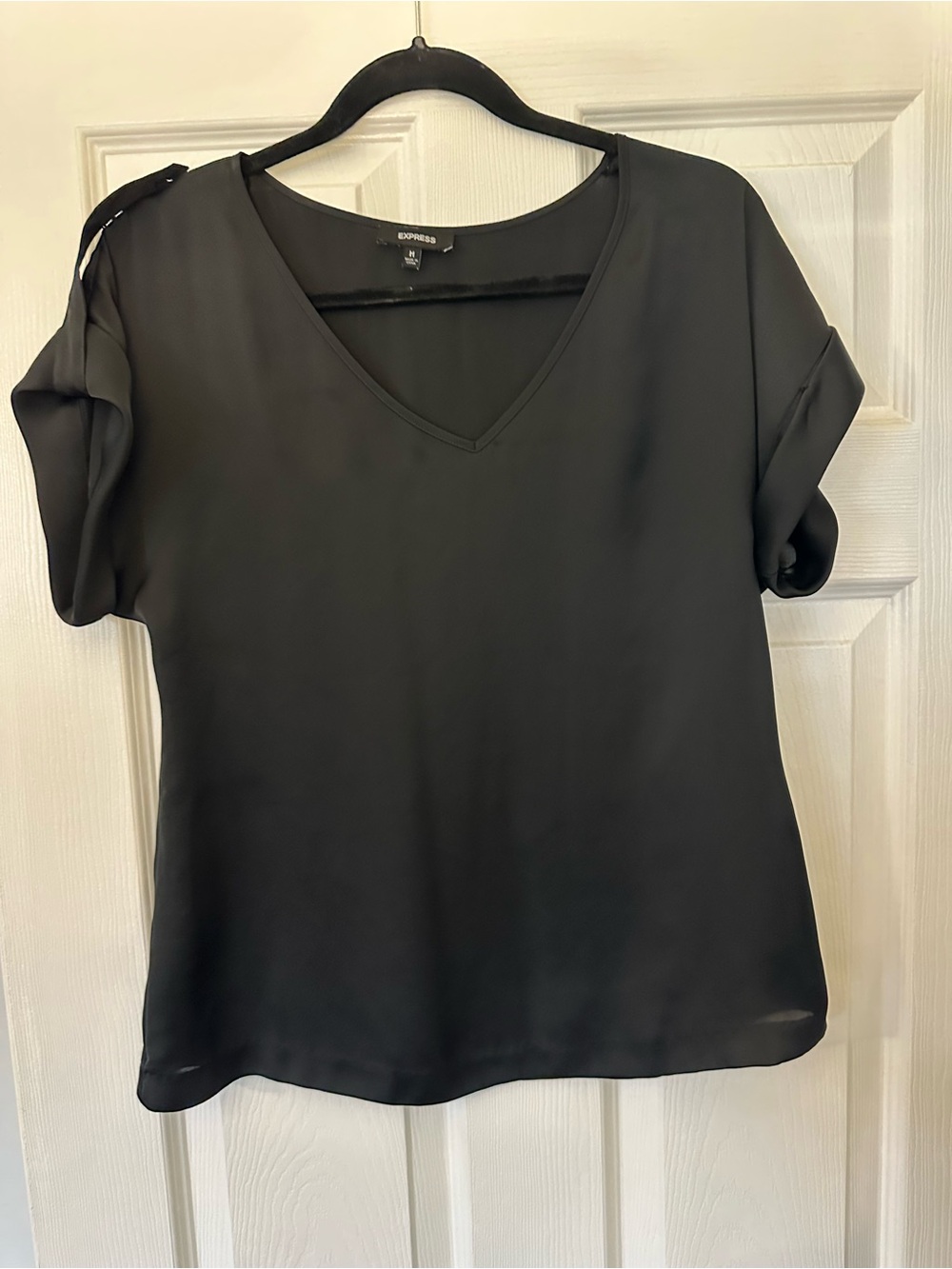 Express Black V-Neck Short Sleeve Women's Top